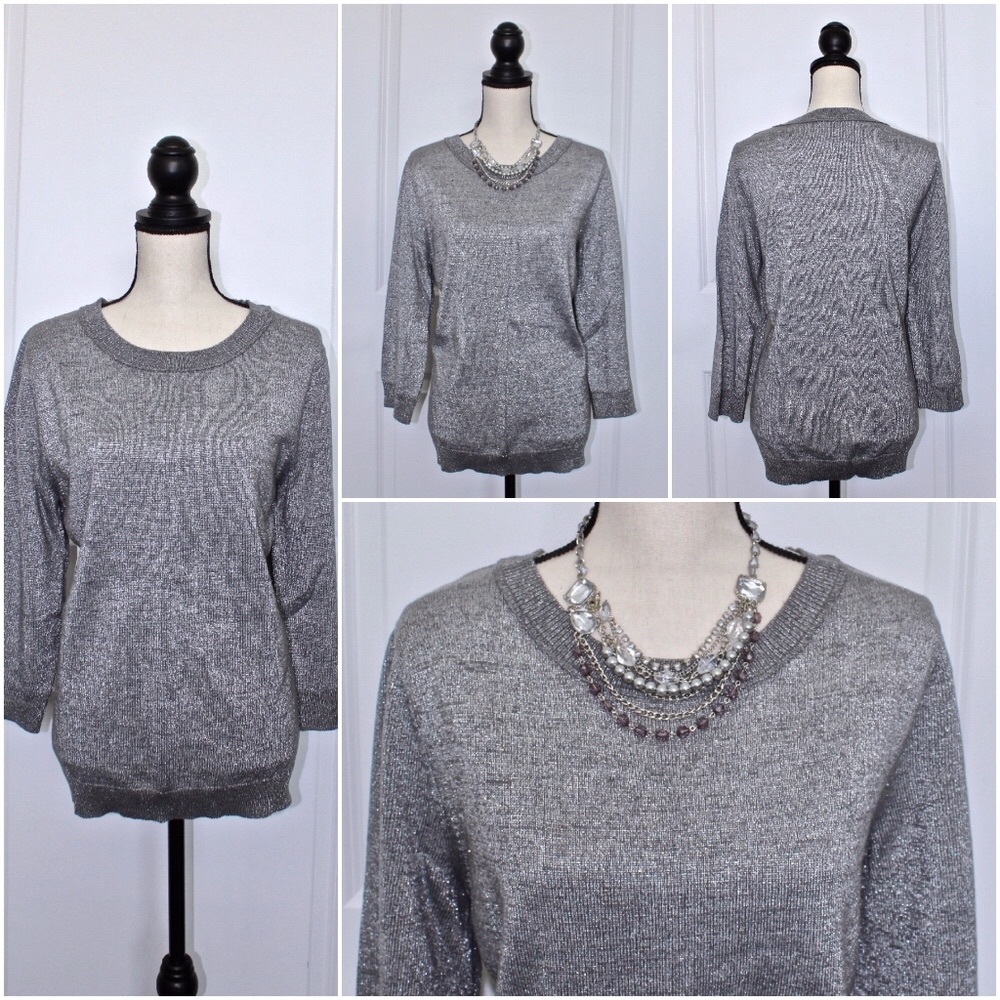 NY&C Gray and Silver 3/4 Sleeve Sweater